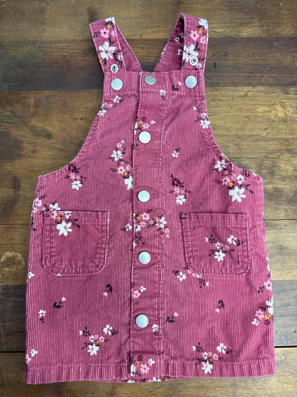 The Childrens Place Mauve Cotton Floral Corduroy Jumper Dress Adjustable Size 2T